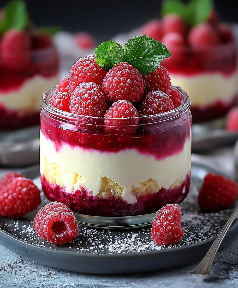Käsekuchen im Glas Himbeeren