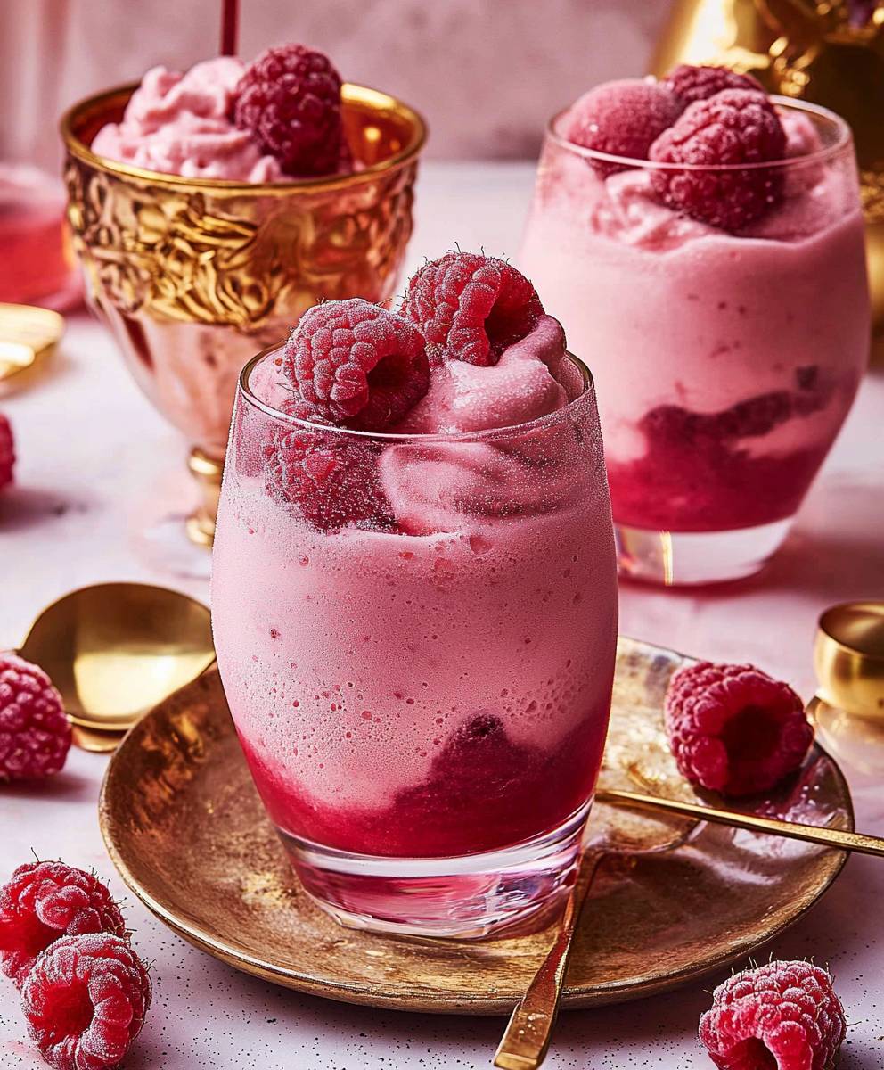 Himbeersorbet Champagner Floats