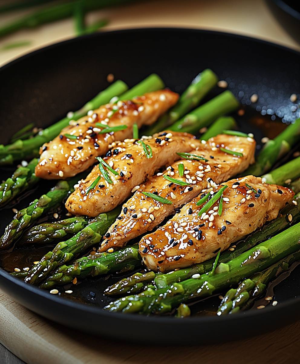 Spargelpfanne Hähnchen Sesam