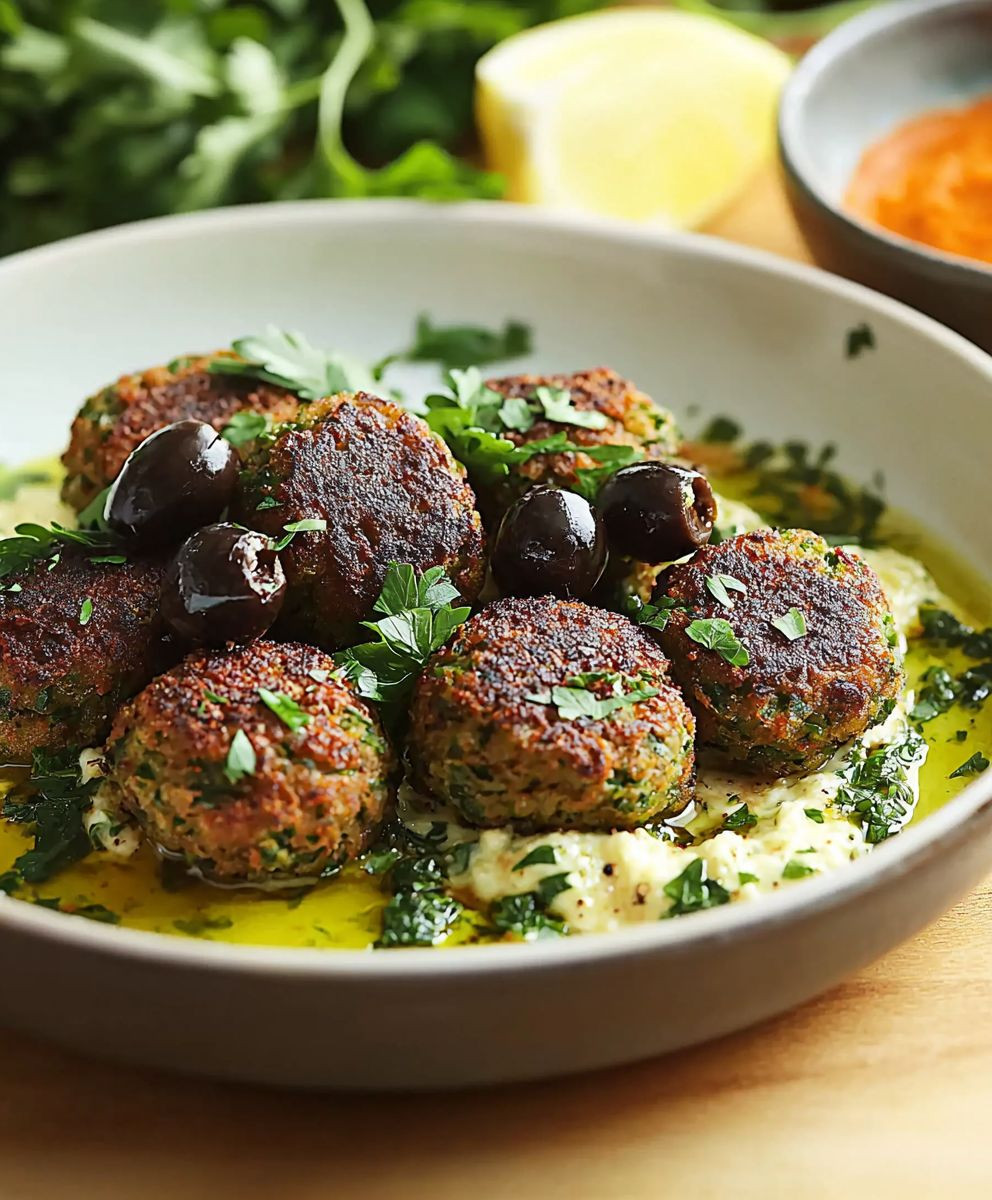 Falafel mit schwarzen Oliven