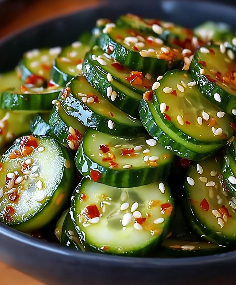 Asiatischer Gurkensalat Chili Sesam