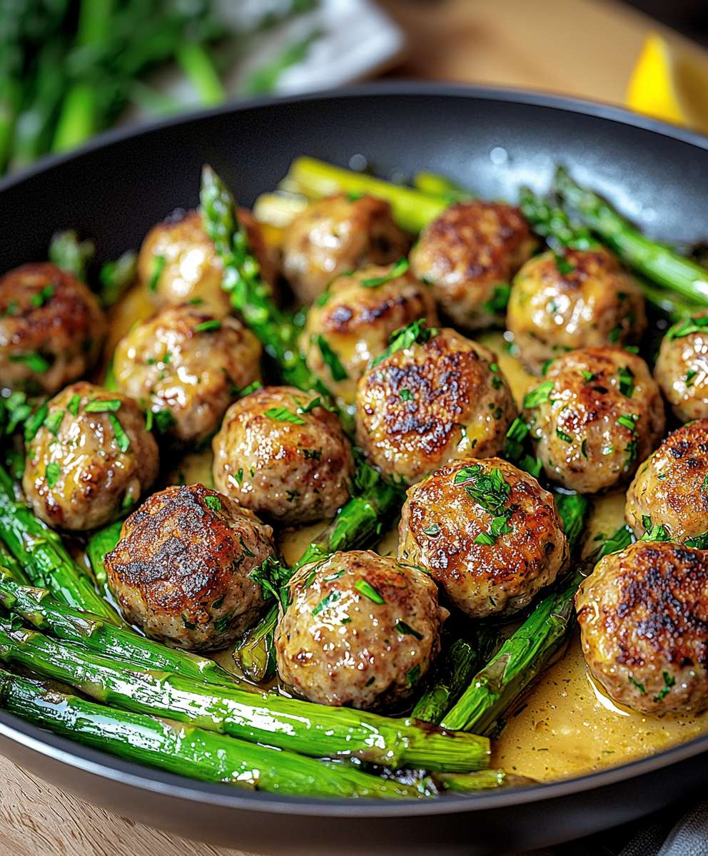 Spargelpfanne mit Frikadellen